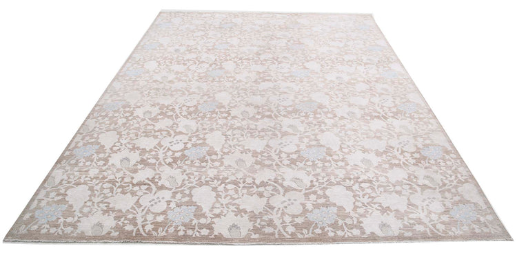Transitional Hand Knotted Artemix Tabriz Wool Rug of Size 7'8'' X 10'1'' in Brown and Ivory Colors - Made in Afghanistan