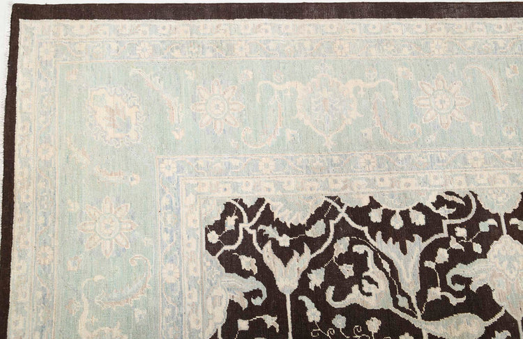 Traditional Hand Knotted Serenity Tabriz Wool Rug of Size 8'10'' X 11'6'' in Brown and Blue Colors - Made in Afghanistan