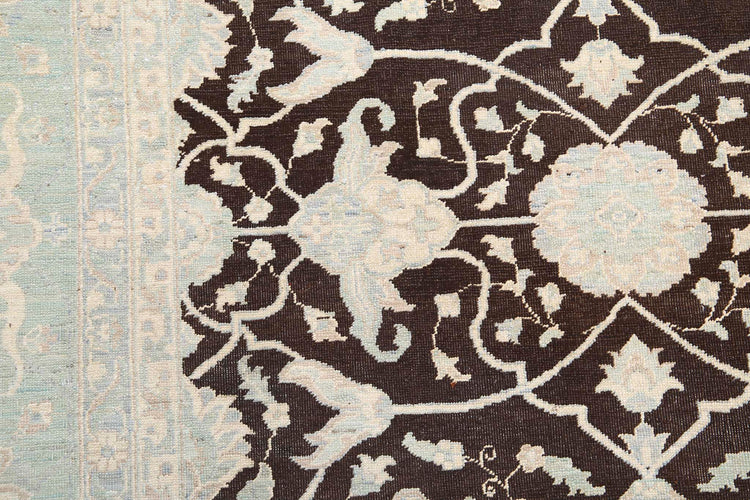 Traditional Hand Knotted Serenity Tabriz Wool Rug of Size 8'10'' X 11'6'' in Brown and Blue Colors - Made in Afghanistan