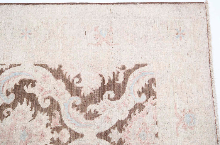 Traditional Hand Knotted Serenity Tabriz Wool Rug of Size 4'9'' X 10'9'' in Brown and Ivory Colors - Made in Afghanistan