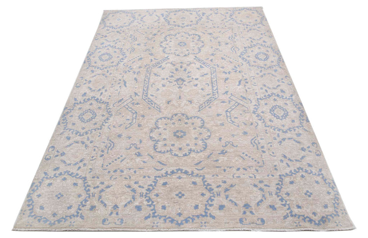 Transitional Hand Knotted Artemix Tabriz Wool Rug of Size 4'10'' X 7'2'' in Ivory and Ivory Colors - Made in Afghanistan