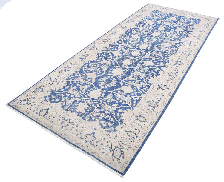 Traditional Hand Knotted Serenity Tabriz Wool Rug of Size 4'3'' X 9'11'' in Blue and Ivory Colors - Made in Afghanistan