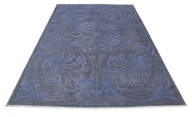 Transitional Hand Knotted Onyx Tabriz Wool Rug of Size 6'1'' X 8'5'' in Grey and Blue Colors - Made in Afghanistan