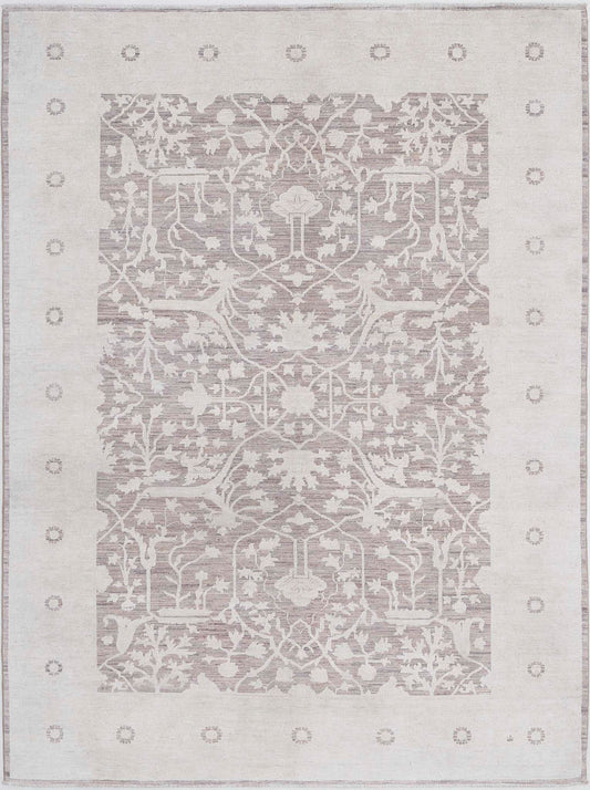 Traditional Hand Knotted Serenity Tabriz Wool Rug of Size 6'0'' X 8'2'' in Brown and Ivory Colors - Made in Afghanistan