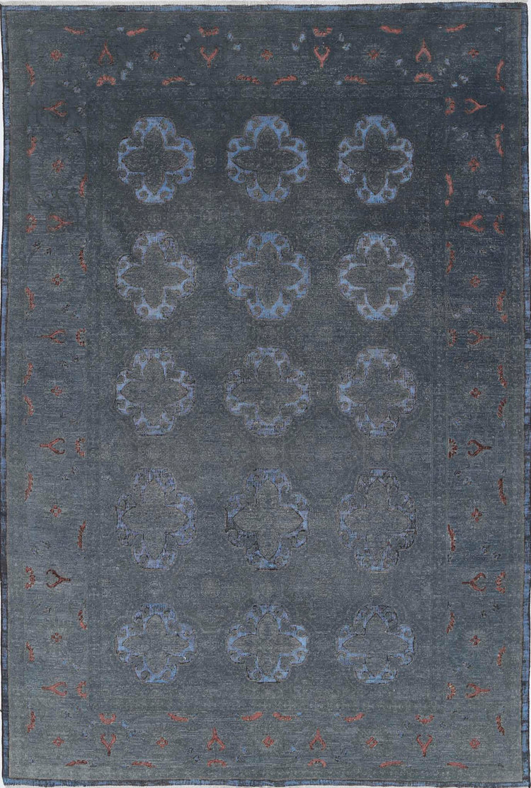 Transitional Hand Knotted Onyx Tabriz Wool Rug of Size 6'1'' X 8'11'' in Grey and Blue Colors - Made in Afghanistan