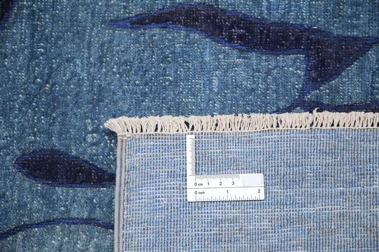 Transitional Hand Knotted Onyx Tabriz Wool Rug of Size 6'0'' X 8'8'' in Blue and Grey Colors - Made in Afghanistan