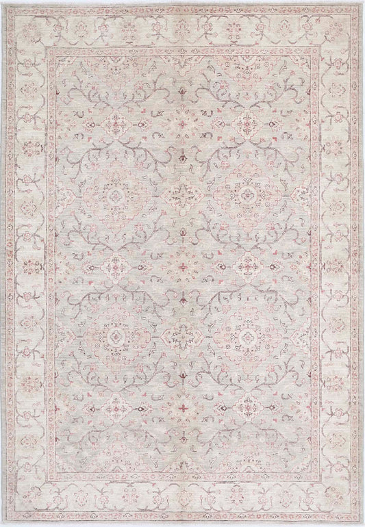 Traditional Hand Knotted Serenity Tabriz Wool Rug of Size 6'0'' X 8'9'' in Grey and Ivory Colors - Made in Afghanistan
