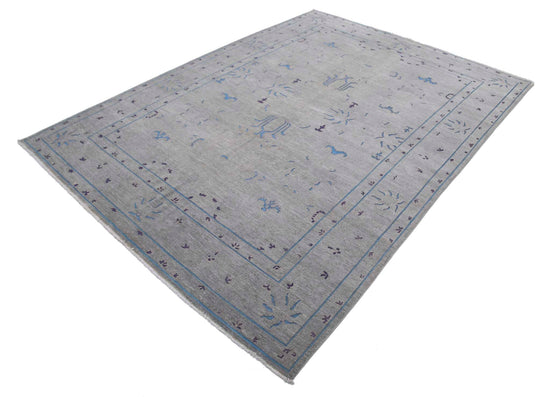Transitional Hand Knotted Onyx Tabriz Wool Rug of Size 6'4'' X 8'9'' in Grey and Blue Colors - Made in Afghanistan