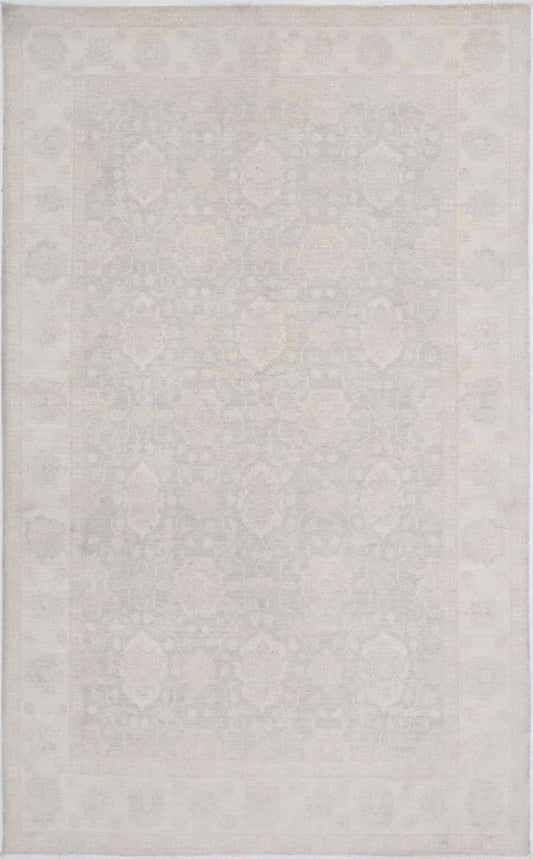 Traditional Hand Knotted Serenity Tabriz Wool Rug of Size 5'11'' X 9'11'' in Brown and Ivory Colors - Made in Afghanistan