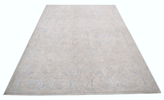 Transitional Hand Knotted Artemix Tabriz Wool Rug of Size 6'1'' X 8'4'' in Grey and Blue Colors - Made in Afghanistan