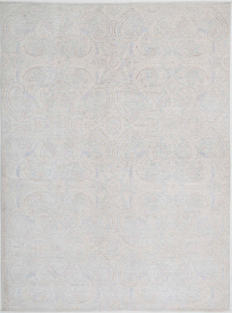 Transitional Hand Knotted Artemix Tabriz Wool Rug of Size 6'1'' X 8'4'' in Grey and Blue Colors - Made in Afghanistan