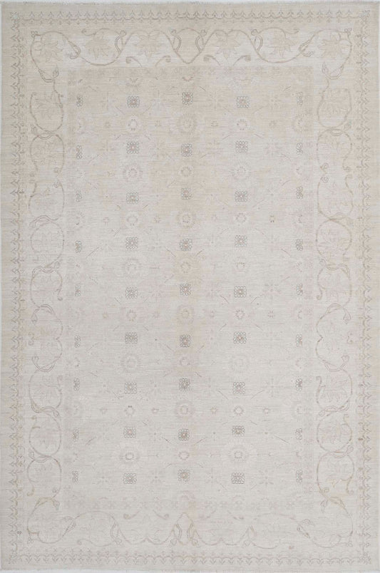 Traditional Hand Knotted Serenity Tabriz Wool Rug of Size 6'6'' X 9'10'' in Brown and Ivory Colors - Made in Afghanistan