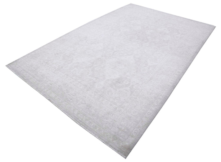 Traditional Hand Knotted Serenity Tabriz Wool Rug of Size 6'3'' X 9'7'' in Brown and Ivory Colors - Made in Afghanistan