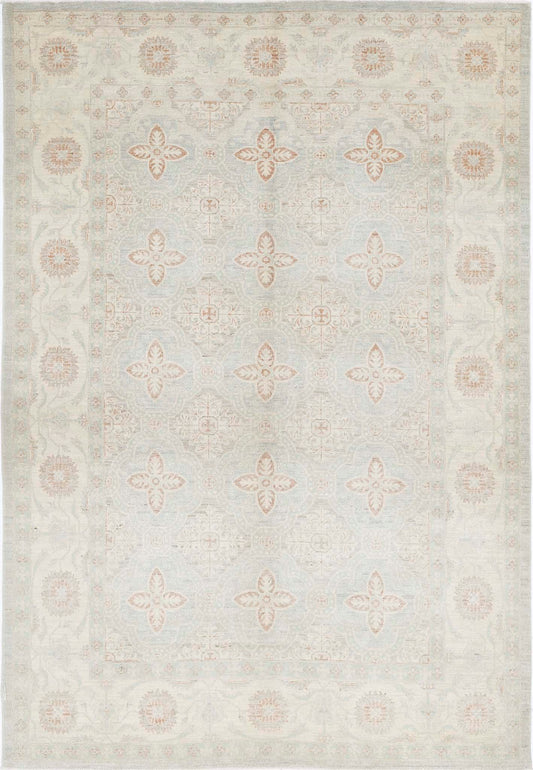 Traditional Hand Knotted Serenity Tabriz Wool Rug of Size 6'1'' X 8'10'' in Blue and Ivory Colors - Made in Afghanistan