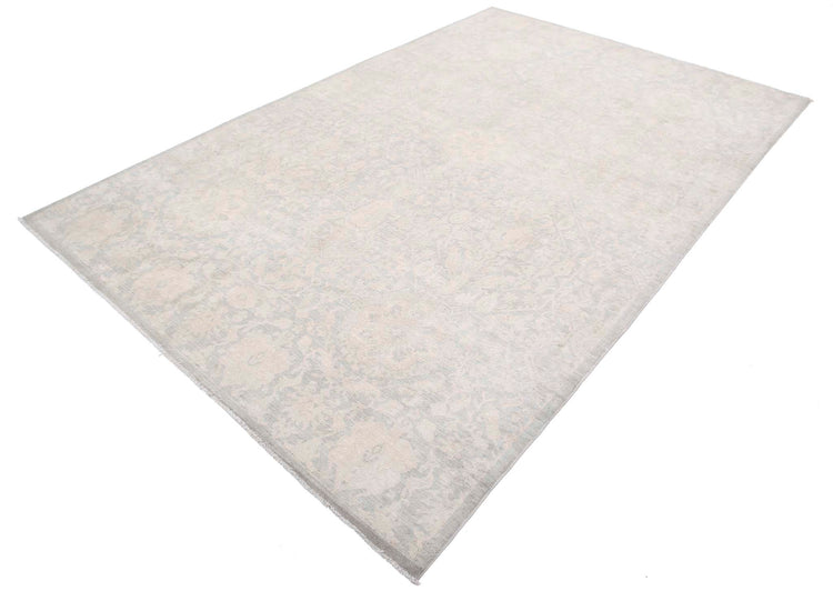 Traditional Hand Knotted Serenity Tabriz Wool Rug of Size 6'10'' X 10'4'' in Grey and Grey Colors - Made in Afghanistan