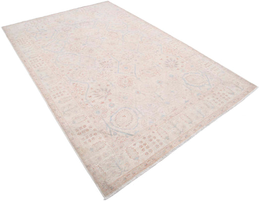 Traditional Hand Knotted Serenity Tabriz Wool Rug of Size 5'11'' X 8'11'' in Ivory and Ivory Colors - Made in Afghanistan
