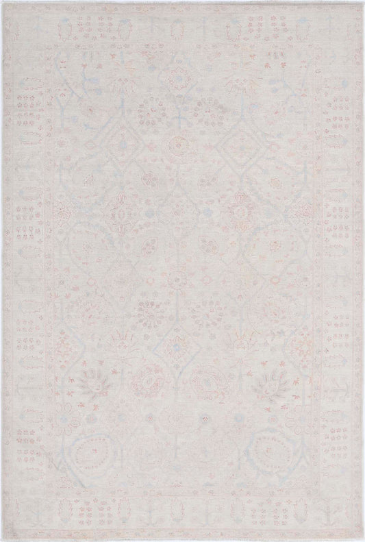 Traditional Hand Knotted Serenity Tabriz Wool Rug of Size 5'11'' X 8'11'' in Ivory and Ivory Colors - Made in Afghanistan