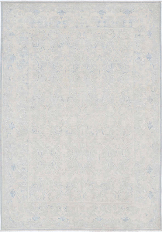 Traditional Hand Knotted Serenity Tabriz Wool Rug of Size 5'11'' X 8'7'' in Blue and Blue Colors - Made in Afghanistan