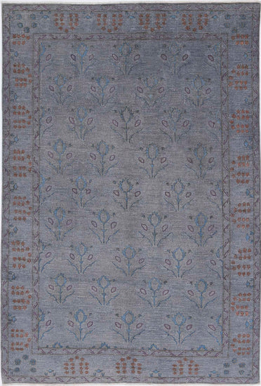 Transitional Hand Knotted Onyx Tabriz Wool Rug of Size 6'0'' X 9'0'' in Grey and Blue Colors - Made in Afghanistan