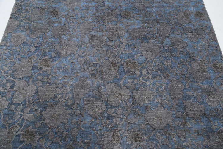 Transitional Hand Knotted Onyx Tabriz Wool Rug of Size 6'0'' X 6'1'' in Grey and Blue Colors - Made in Afghanistan