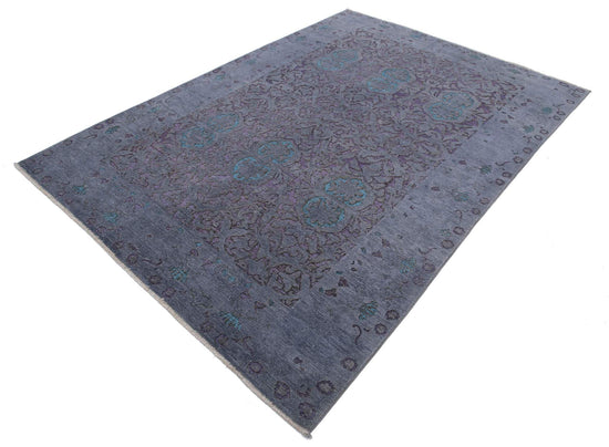 Transitional Hand Knotted Onyx Tabriz Wool Rug of Size 5'10'' X 8'5'' in Grey and Purple Colors - Made in Afghanistan
