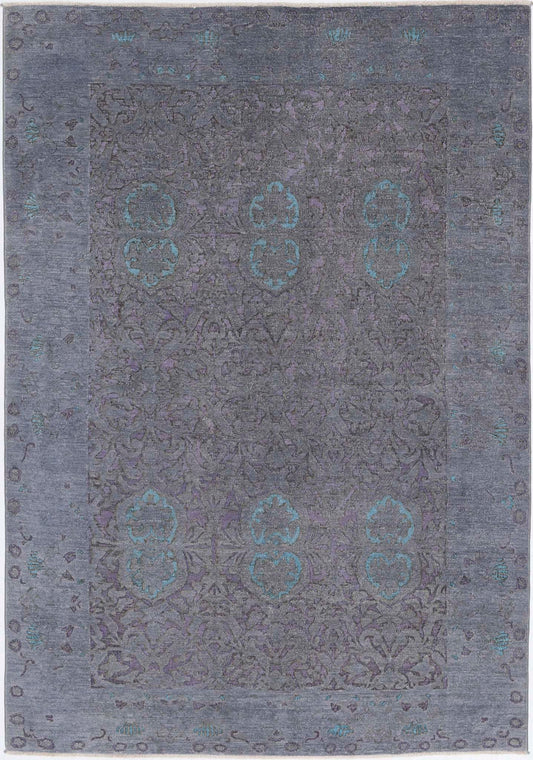 Transitional Hand Knotted Onyx Tabriz Wool Rug of Size 5'10'' X 8'5'' in Grey and Purple Colors - Made in Afghanistan