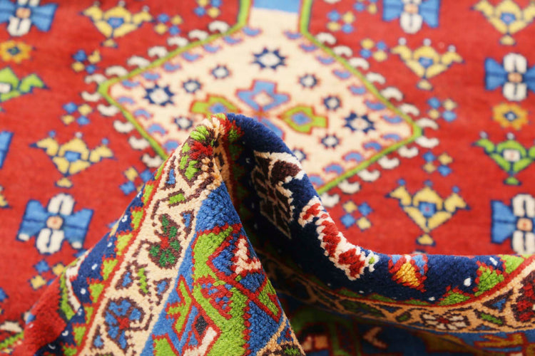 Persian Hand Knotted Yalameh Yalameh Wool Rug of Size 3'7'' X 5'0'' in Rust and Blue Colors - Made in Iran