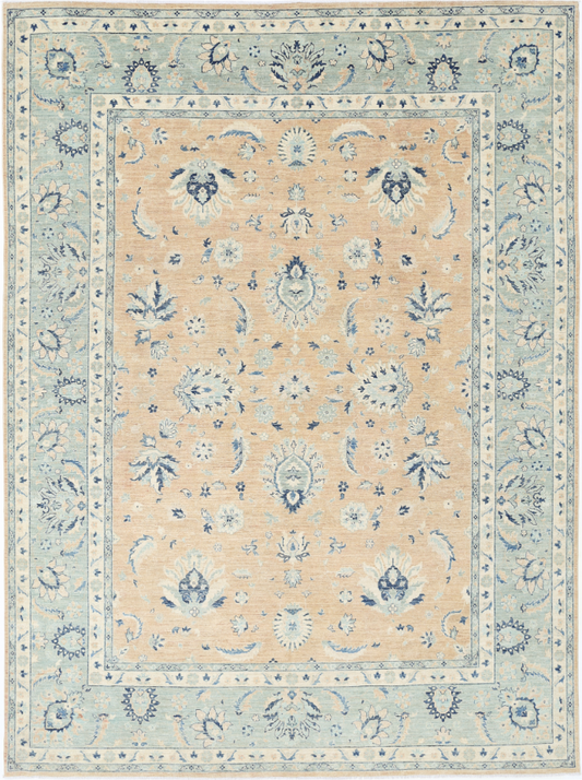 Neutral transitional hand-knotted wool rug