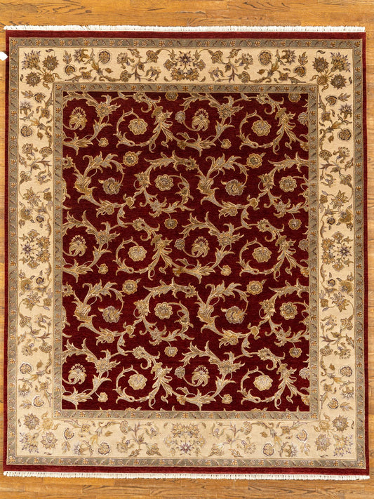 WOOL / SILK BLEND, Souf DESIGN, RED/ TAUPE (Rectangle) Origin: INDIA , Hand,knotted