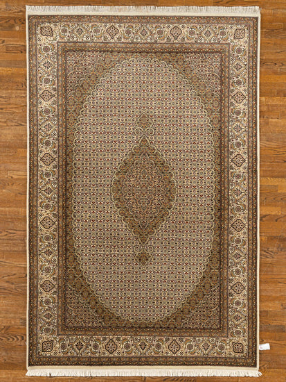 WOOL RUG, FISH TABRIZ DESIGN, IVORY / IVORY (Rectangle) Origin: INDIA , Hand,knotted