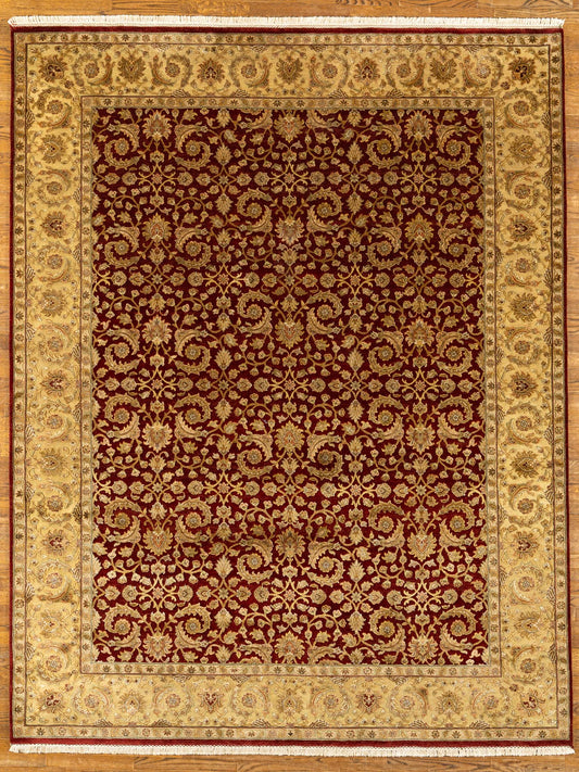 WOOL / SILK BLEND, KASH, red / gold (Rectangle) Origin: INDIA , Hand,knotted
