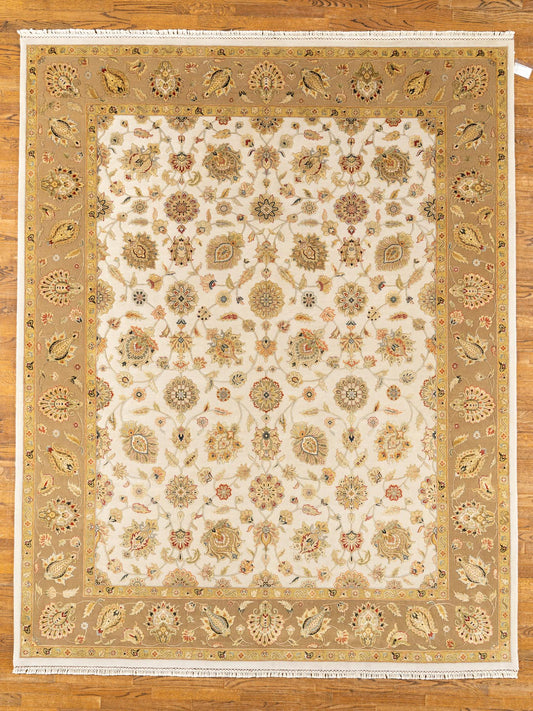 WOOL / SILK BLEND, KASH, IVORY/GREY (Rectangle) Origin: INDIA , Hand,knotted