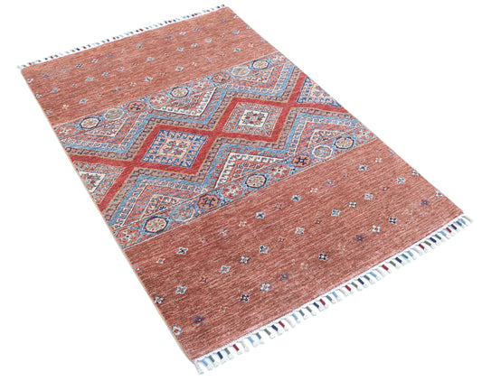 Hand Knotted Khurjeen Wool Rug - 3'3'' x 4'7''