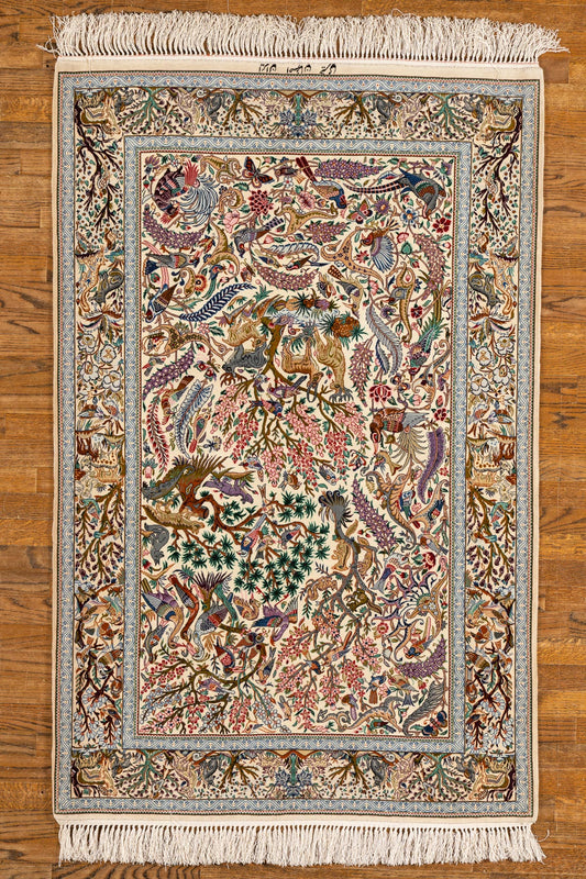 WOOL, ISFAHAN, IVORY (Rectangle) Origin: Iran , Hand,knotted "RUG Signed"