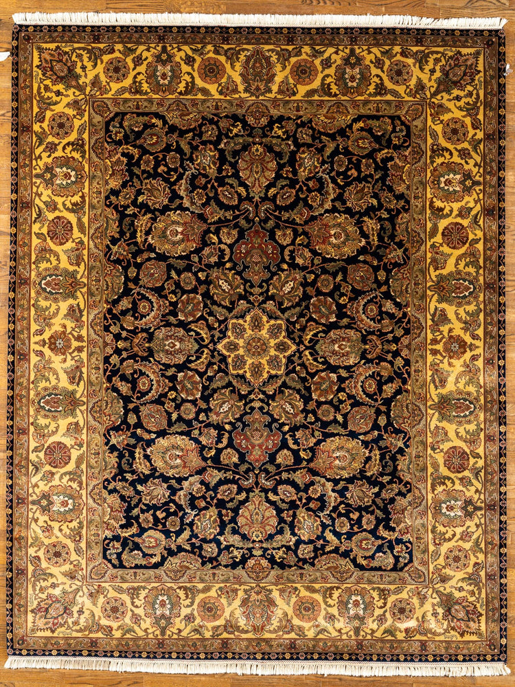 WOOL RUG, TABRIZ, NAVY / GOLD (Rectangle) Origin: INDIA , Hand,knotted