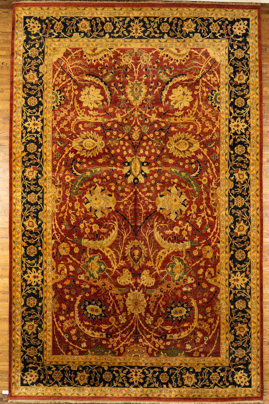 Oversize WOOL RUG, TABRIZ, RED/BLACK (Rectangle) Origin: INDIA , Hand,knotted
