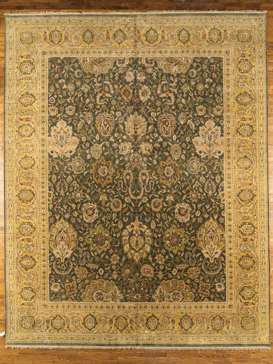 Oversize WOOL RUG, SULTANABAD, GREEN/IVORY (Rectangle) Origin: INDIA , Hand,knotted
