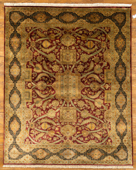 WOOL RUG, TABRIZ, RED/BLACK (Rectangle) Origin: INDIA , Hand,knotted
