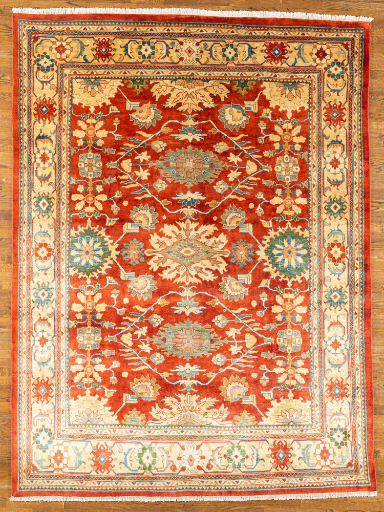 WOOL, MAHAL, red / cream (Rectangle) Origin: INDIA , Hand,knotted
