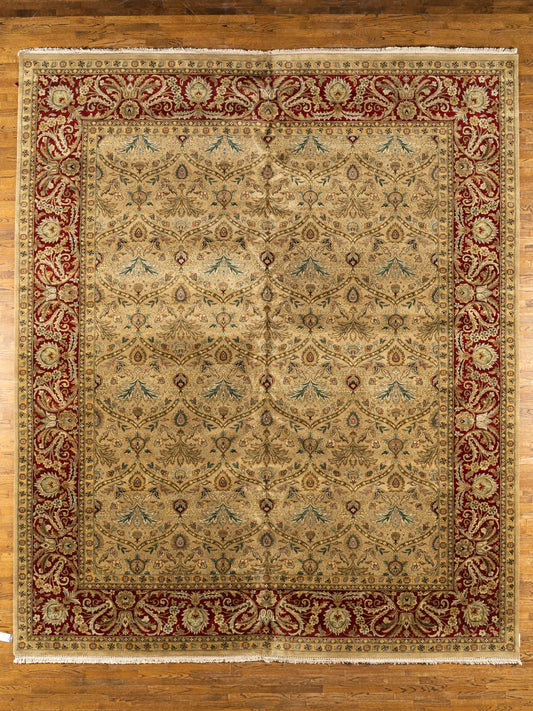 Oversize WOOL RUG, TABRIZ, BEIGE / RED (Rectangle) Origin: INDIA , Hand,knotted