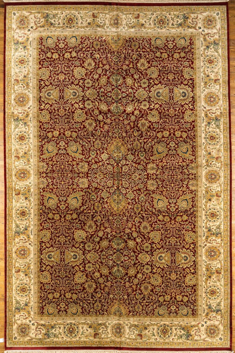 Oversize WOOL RUG, TABRIZ, RED/IVORY (Rectangle) Origin: INDIA , Hand,knotted