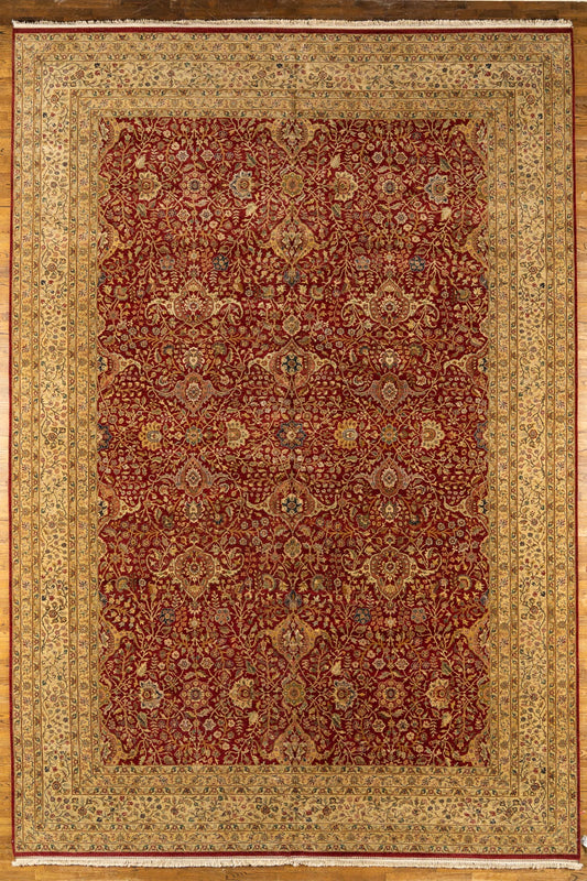 Oversize WOOL RUG, TABRIZ, red / gold (Rectangle) Origin: INDIA , Hand,knotted