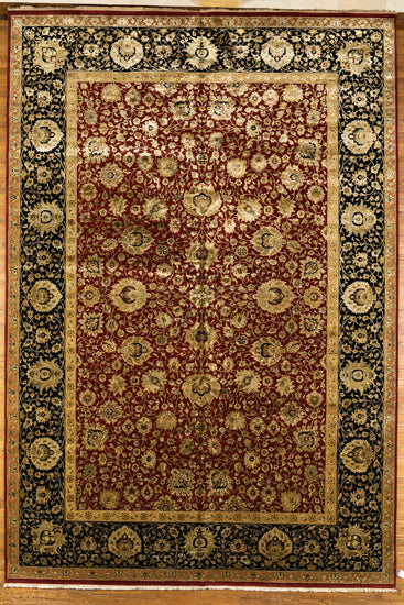Oversize WOOL / SILK BLEND, TABRIZ, RED/BLACK (Rectangle) Origin: INDIA , Hand,knotted