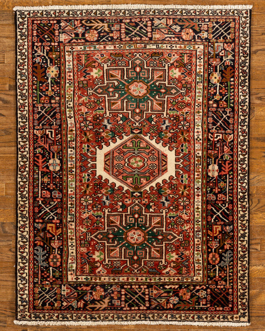 WOOL, Gharaje, RED/IVORY (Rectangle) Origin: IRAN , Hand,knotted "ANTIQUE"