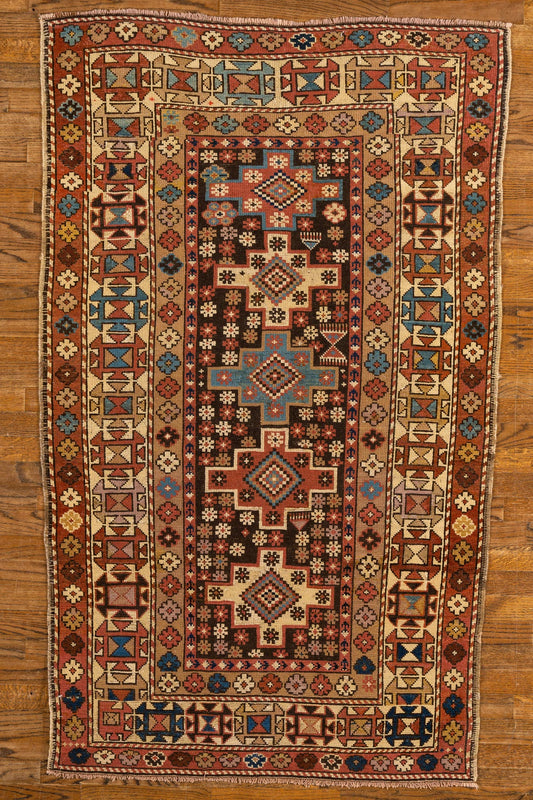 WOOL, Caucasian, BROWN (Rectangle) Origin: IRAN , Hand,knotted "ANTIQUE"
