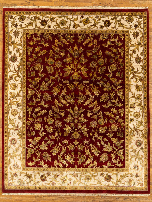 WOOL / SILK BLEND, KASH, RED/IVORY (Rectangle) Origin: INDIA , Hand,knotted