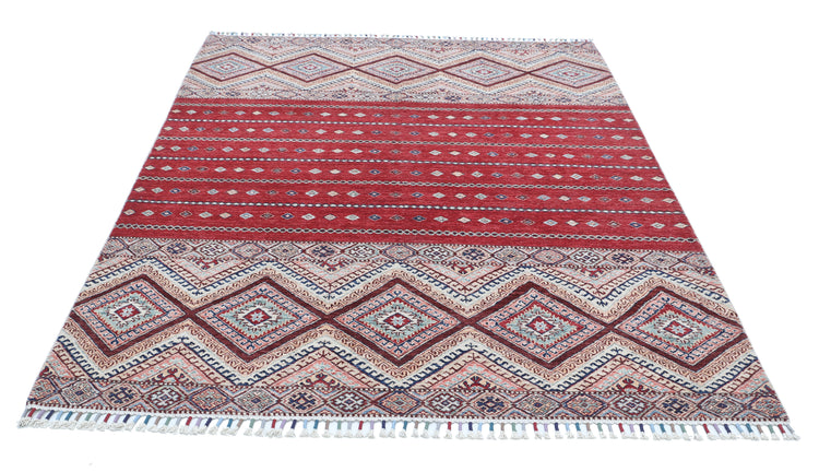 Hand Knotted Khurjeen Wool Rug - 5'6'' x 7'2''