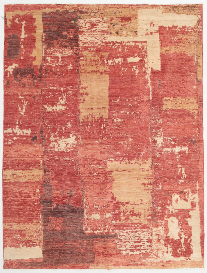 Hand Knotted Abstract Wool Rug - 8' 10" X 11' 9" 8' 10" X 11' 9" (269 X 358) / Red / Wool