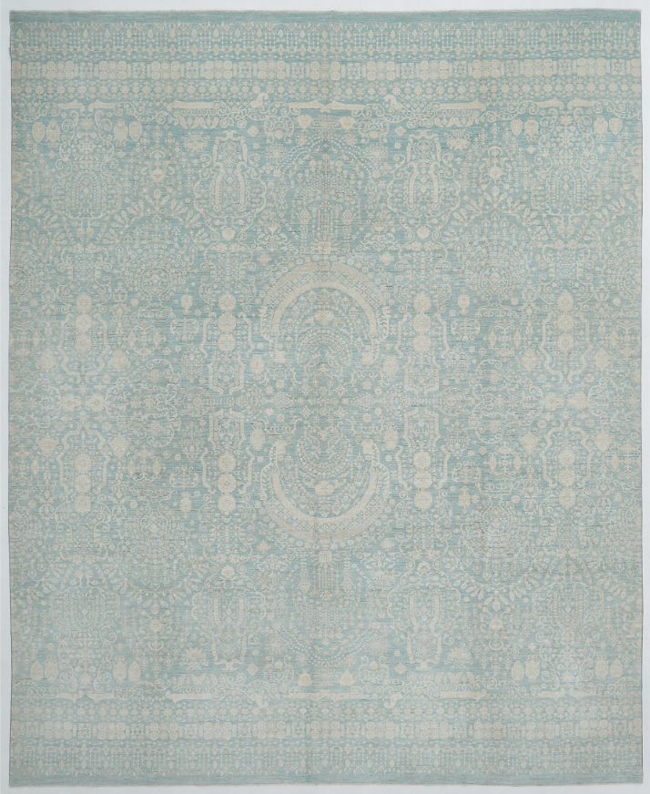 Hand Knotted Artemix Wool Rug - 12' 0" X 14' 9" 12' 0" X 14' 9" (366 X 450) / Green / Wool