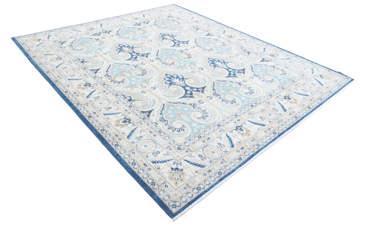 Hand Knotted Ziegler Wool Rug - 8' 2" X 9' 5" 8' 2" X 9' 5" (249 X 287) / Blue / Wool